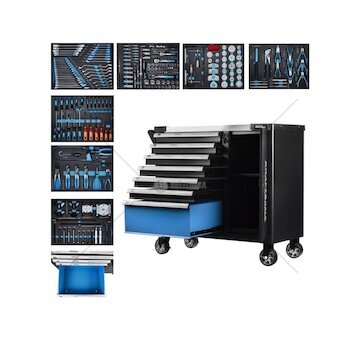 Pojízdný dílenský vozík se sadou nářadí 309 ks, 7 polic KRAFT&DELE