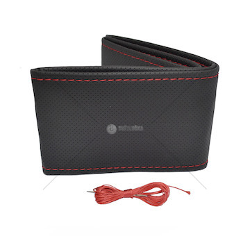 Potah volantu šněrovací, černý, perforovaný, červená nit 38-39 cm