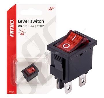 Přepínač kolébkový s červeným podsvícením 6A 250V AMiO-04439