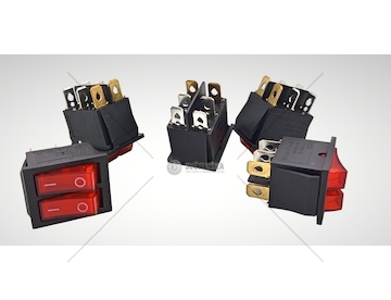 Přepínač kolíbka dvoupolohový 6A dvojitý, červený, vypnuto-zapnuto