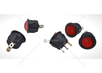 Přepínač kolíbka kulatý 6A červený,  vypnuto-zapnuto