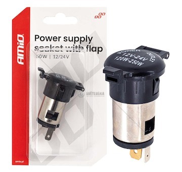 Přídavná elektrická zásuvka s klapkou 250 W 12 V 24 V AMiO-04434