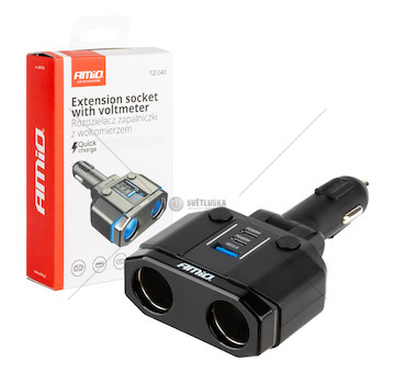 Prodlužovací zásuvka PD30W PD20W QC3.0 12/24V max. 200W AMiO-04174