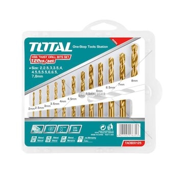 Sada 12ks HSS vrtáků do kovu 2-8mm TOTAL