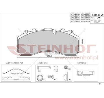 Sada brzdových destiček, kotoučová brzda STEINHOF SM448-P