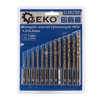 Sada titanových vrtáků 1.5-6.5mm 13ks Hex Geko G38250