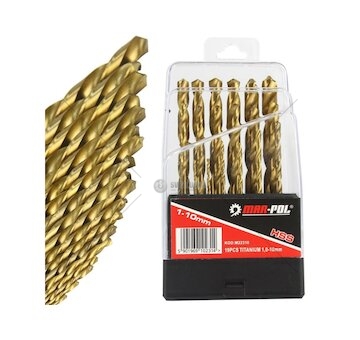 Sada titanových vrtáků na železo HSS 1-10mm 19 ks MAR-POL