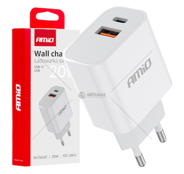 Síťová nabíječka PRO-09 USB+USB-C 20W Quick Charge 230V AMiO-02935