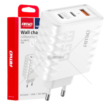 Síťová nabíječka Quick Charge 65W USB-A + 2xUSB-C AMiO-04289