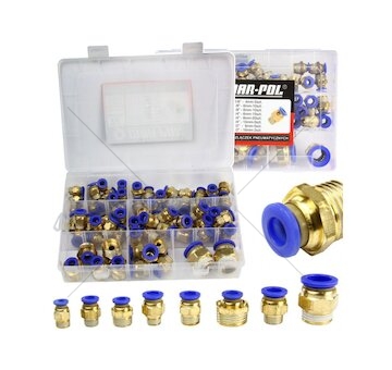 Spojka pneumatická, přímá nástrčná PC s vnějším závitem, pro PA, PU, PE hadice 4-16mm, sada 72ks MAR-POL