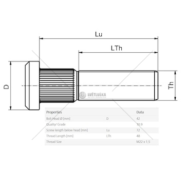 Šroub kolový m22x1,5x72x83,5 daf xf95,xf105,cf85,cf75,cf65 0095066_A
