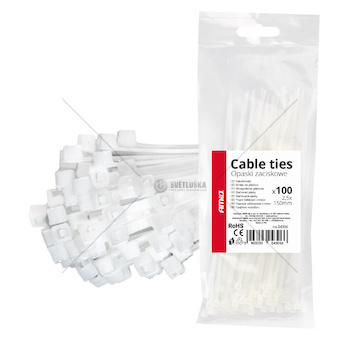 Stahovací pásky bílé 2,5×150 mm 100 ks AMiO-04306