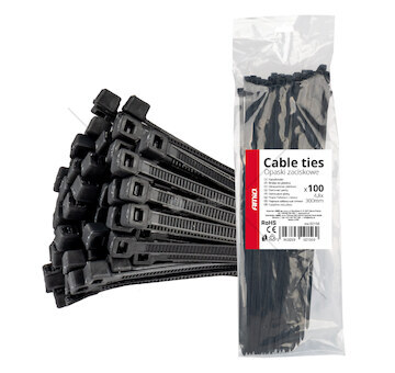 Stahovací pásky černé 4,8x300mm - 100 ks