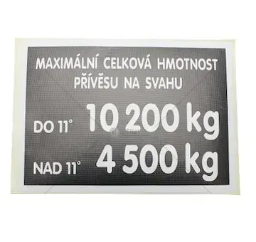 Štítek hmotnosti přívěsu na svahu | 6947-6603