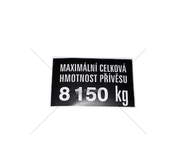 Štítek maximální hmotnosti přívěsu 8150 kg