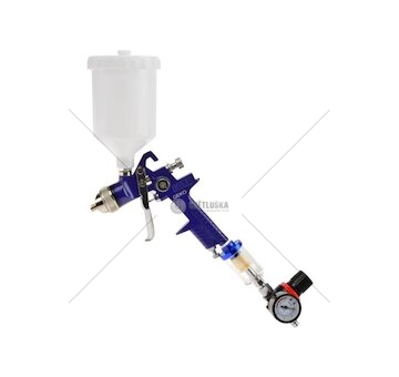 Stříkací pistole HVLP s manometrem, nádobkou 0,6l, tryskou 1,4mm a odlučovačem vody GEKO