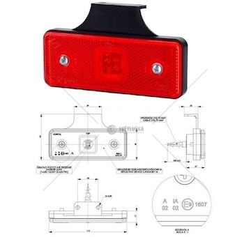 Svítilna poziční 12v/24v 0,4/0,7w led s odrazkou, červená, držák 90°, kabel 0,3m 0215315_A