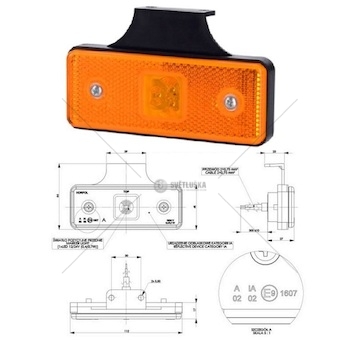 Svítilna poziční 12v/24v 0,4/0,7w led s odrazkou, oranžová, držák 90°, kabel 0,3m 0215314_A