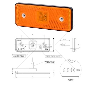 Svítilna poziční 12v/24v 0,4/0,7w led s odrazkou, oranžová, gumová podložka, kabel 0,3m 0215317_A