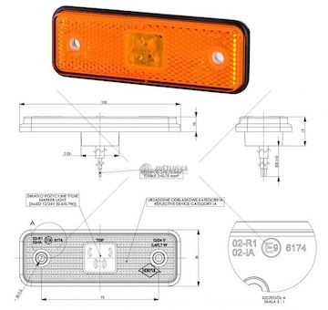Svítilna poziční 12v/24v 0,4/0,7w led s odrazkou, oranžová, gumová podložka, kabel 0,3m 0215322_A
