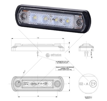 Svítilna poziční 12v/24v 0,5w/1w 4xled bílá, kabel 0,25m 0145436_A