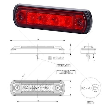 Svítilna poziční 12v/24v 0,5w/1w 4xled červená, kabel 0,25m 0204674_A
