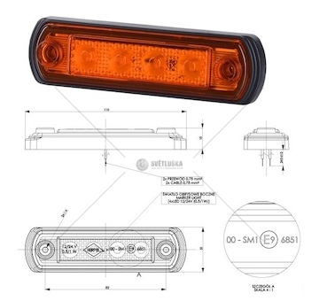 Svítilna poziční 12v/24v 0,5w/1w 4xled oranžová, kabel 0,25m 0192036_A