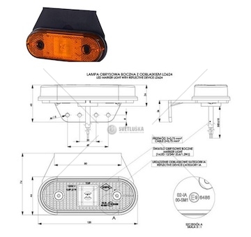 Svítilna poziční 12v/24v 0,6/1,2w led oranžová s odrazkou, vysoký držák 90°, kabel 0,5m 0215324_A
