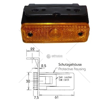 Svítilna poziční 12v/24v ba9s/t4w adr 95x55x68,5 oranžová s držákem 90°, univerzální 40128031_A