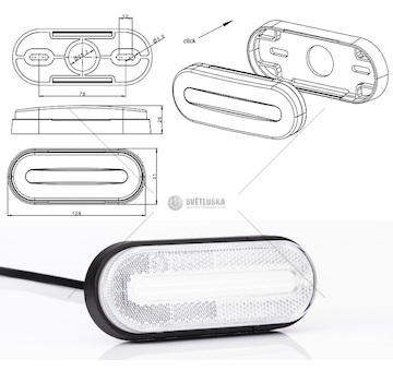 Svítilna poziční 12v/24v led bílá s odrazkou, kabel 0,25 m 0133188_A