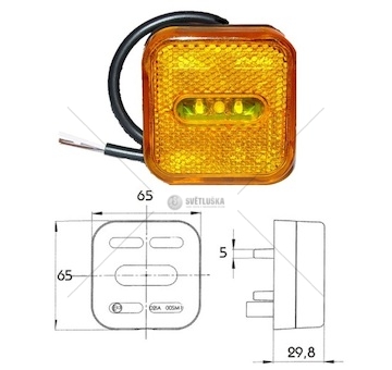 Svítilna poziční 24v 65x65x30 led oranžová s odrazkou a kabelem 0,5m man 90187001_A