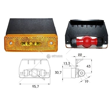 Svítilna poziční boční 12v/0,8w 95,7x58x41 led oranžová s držákem 40157231_A