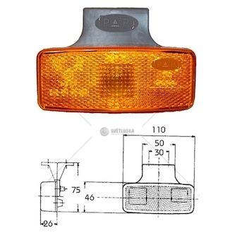 Svítilna poziční boční 12v/24v 110x75x26 oranžová s držákem 40146001_A