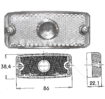 Svítilna poziční boční 12v/24v sv8,5/c5w 86x38,4x22,1 bílá s odrazkou, bez držáku 40134003_A