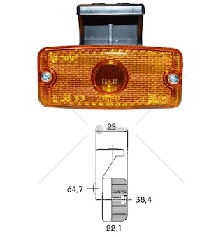 Svítilna poziční boční 12v/24v sv8,5/c5w 86x64,7x25 oranžová s držákem 40129031_A
