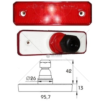 Svítilna poziční boční 24v/0,8w 95,7x30,7x13 s odrazkou led červená 40163022_A