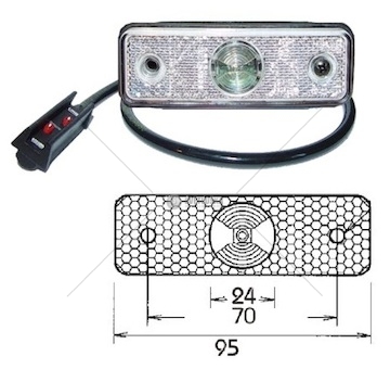 Svítilna poziční boční flatpoint 24v/1,3w 95x31x74,3 led bílá s kabelem 1,5m 31660409_A