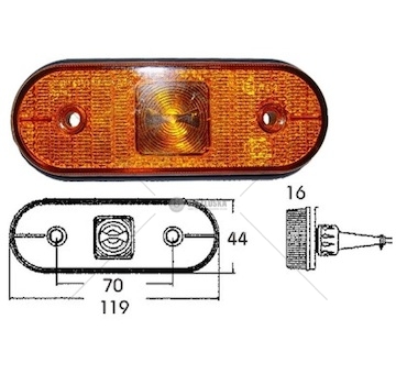 Svítilna poziční boční unipoint 24v/1,3w 119x44x16 led oranžová bez držáku 21200000_A
