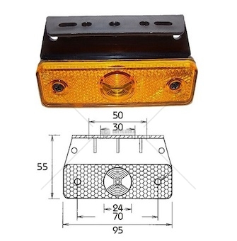 Svítilna poziční led oranžová s odrazkou a držákem 90° flatpoint 24v/1,3w 95x55x74,3  21220001_A