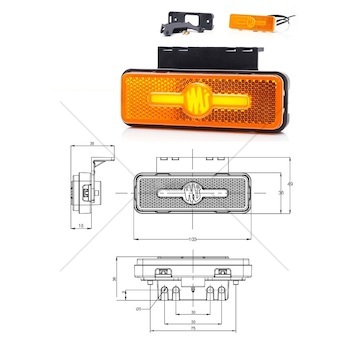 Svítilna poziční s odrazkou 12v/24v led oranžová, závěsná s držákem 90°, kabel 24 cm 0461044_A