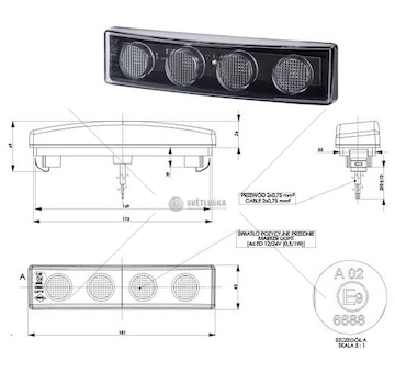 Svítilna poziční střešní 12v/24v 0,5/1w 4xled bílá, kabel 0,25m scania 0141676_A