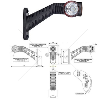 Svítilna poziční - tykadlo l 12v/24v 0,7/1,4w led č/b/o dlouhá, kabel 0,5m 0215362_A
