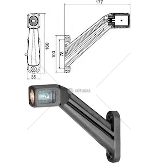 Svítilna poziční - tykadlo l 24v led č/b/o, kabel 0,5m se zástrčkou easyconn 90° 0176379_A