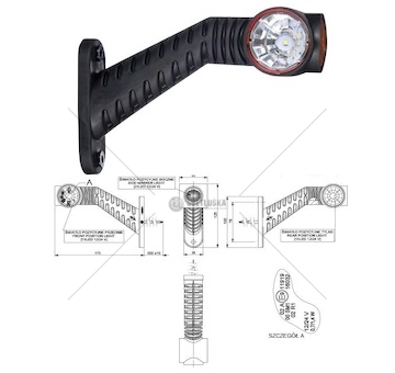 Svítilna poziční - tykadlo p 12v/24v 0,7/1,4w 4xled č/b/o dlouhá, kabel 0,5m 0215363_A