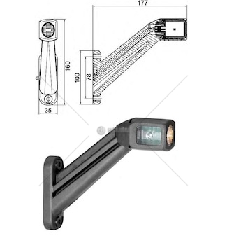 Svítilna poziční - tykadlo p 24v led č/b/o, kabel 0,5m se zástrčkou easyconn 90° 0176380_A