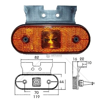 Svítilna poziční unipoint 24v/1,3w 119x44x16 led oranžová s držákem 90° 21200001_A