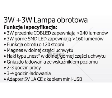 Svítilna pracovní 3W+3W OBROTOWA LED MAGNETI 7935030030