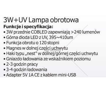 Svítilna pracovní 3W+UV OBROTOWA LED MAGNETI 7935030020