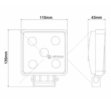 Svítilna pracovní čtvercová 5 LED 5X3W  JG-W051-F