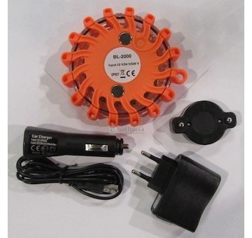 Svítilna výstražná LED magnetická, 9 funkcí - 15 LED s nabíjecí sadou